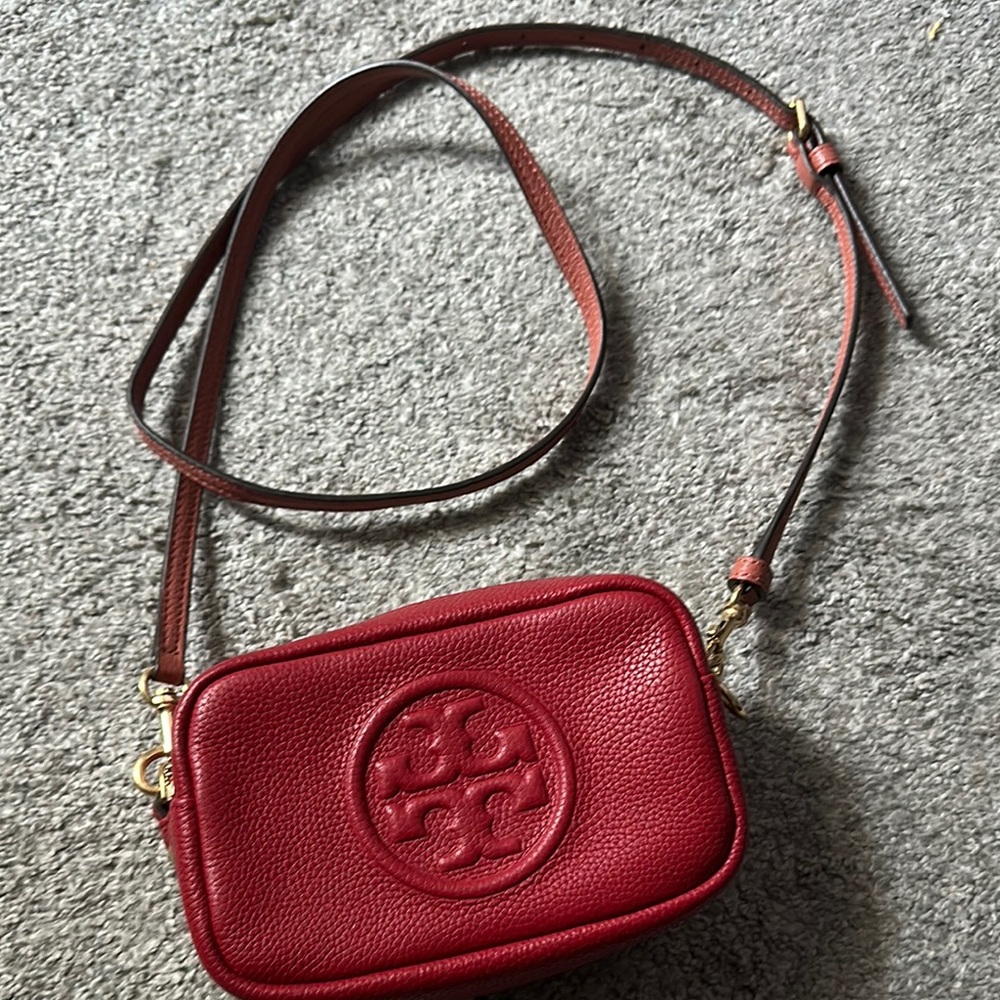 Tory Burch Red Leather Crossbody Bag with Logo